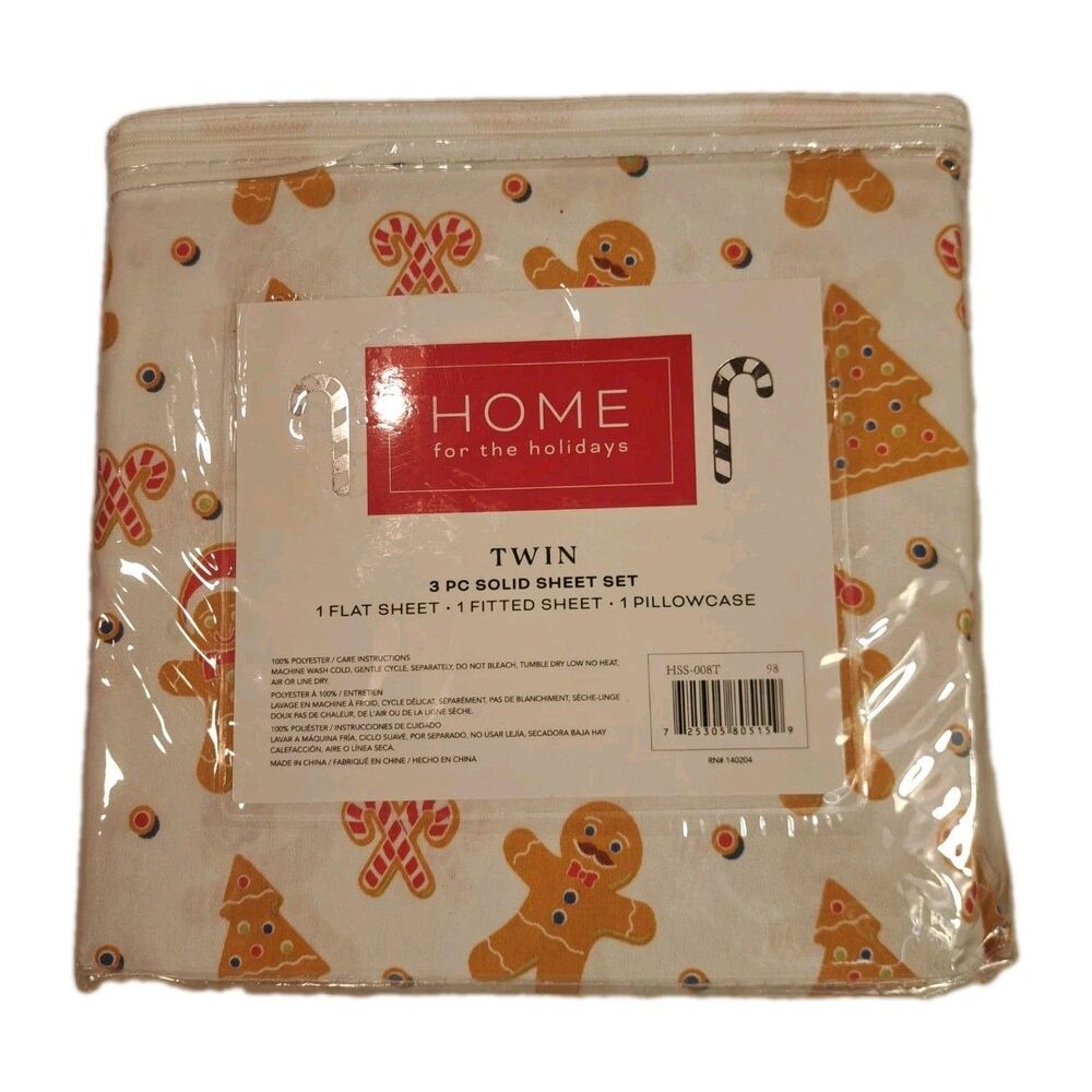 Home 4 Holidays Gingerbread,Candy Cane, Christmas Tree Twin Sheet Set Brand New